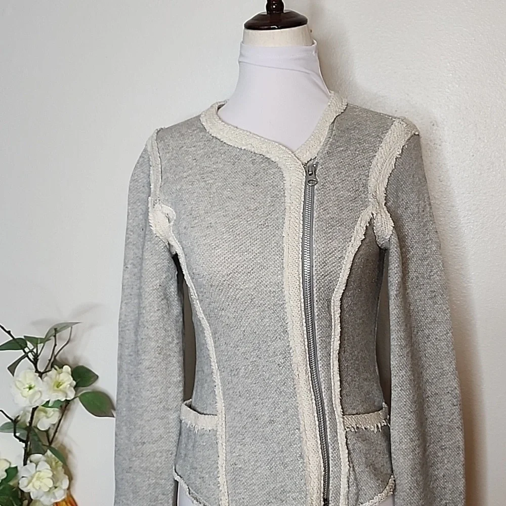 Lucky Lotus Lucky Brand Assymetrical French Terry Moto Jacket Bohemian Summer - Picture 2 of 11